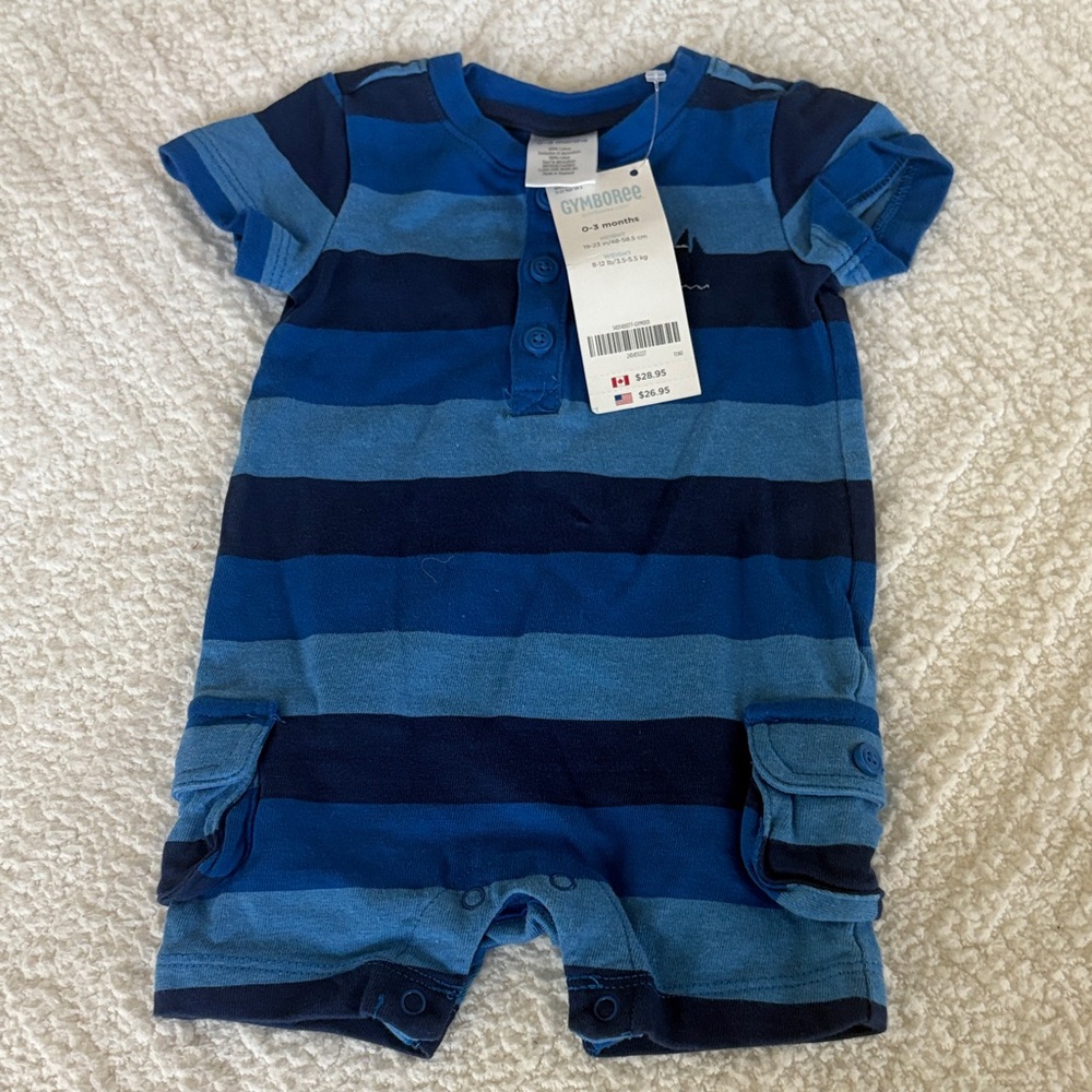 Gymboree Navy and Sky Blue Striped Romper/Onsie Snaps 0-3 months